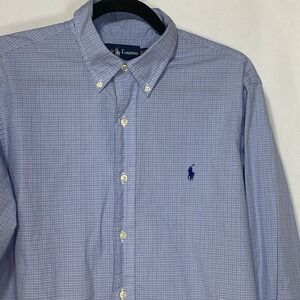 Ralph Lauren Men's 16 1/2 34/35 Blue White Plaid Dress Cotton Shirt Pony Preppy‎